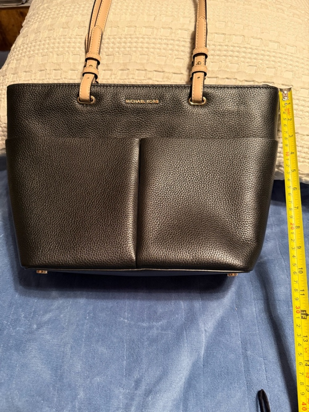 Michael Kors Black Leather Tote with Beige Handles